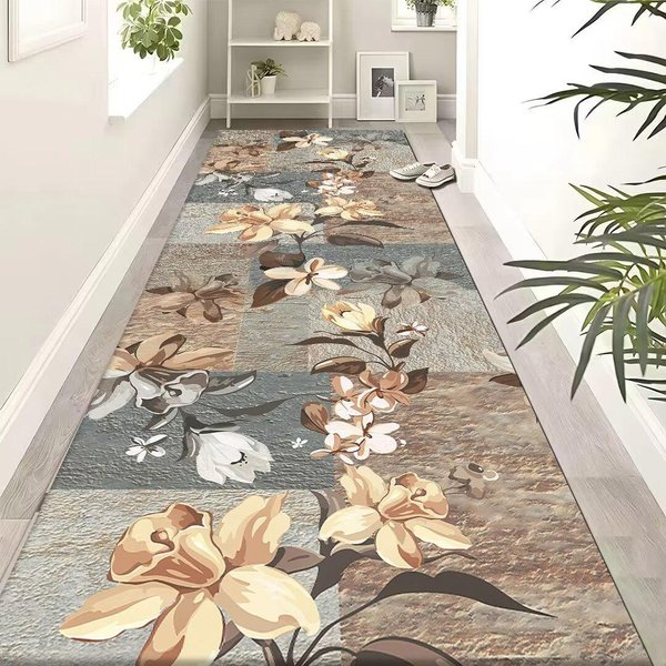 Nowoczesny Dywanik Biegacz 3D Z Kwiatami Luksusowy Dywan Do DłUgiego Korytarza Schody PrzedpokóJ Mata Do Wystroju Domu PrzejśCie Schody 60X200Cm 23.6X78In Gray-image