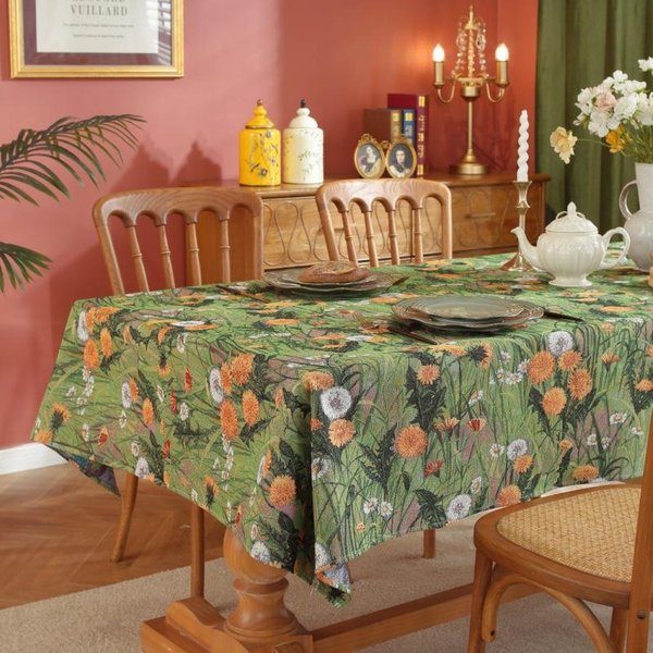 Mantel Jacquard Estampado Retro Estilo Pastoral Rectangular Para Mesa De Comedor Escritorio Cubierta Decorativa Universal Para Sobremesa 90X90Cm-image