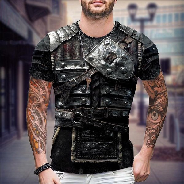 Camiseta GráFica De Armadura Vikinga Moda Vintage Para Hombre Estampado 3D Camiseta Harajuku Verano Manga Corta Top Informal Camiseta Oversize Ropa Para Mujer L Black-image
