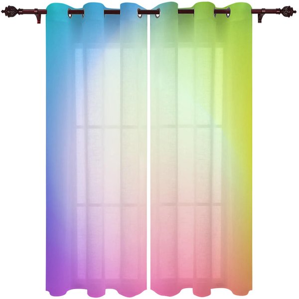 Cortinas De Ventana Rayas Rosa ArcoíRis Caramelo Cortinas De Lujo Para NiñOs NiñAs Sala De Estar Dormitorio Cortinas Estampadas Cenefa Cortinas W60H60(Cm)X2Pcs&Grommet Top-image