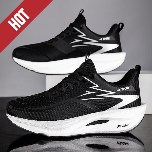 Buty Do Biegania PłYta WęGlowa Specjalistyczne Maraton MęSkie Sportowe OddychająCe Lekkie Damskie Wygodne Atletyczne AntypośLizgowe Trampki 45 Czarny-image