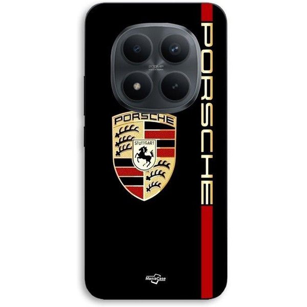 Etui Na Telefon - Maniacase - Xiaomi Redmi Note 15 Pro 5G - Silikon Tpu - Czerwone I ZłOte Logo Porsche - Czarne TłO Czarny-image