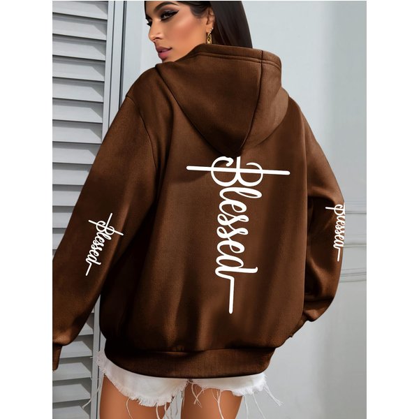 2026 Damskie Bluzy Casual Damskie Bluzy Z Nadrukiem Blessed Harajuku Hip Hop Streetwear Codzienna Moda Polarowe Ubrania Sportowe L-image