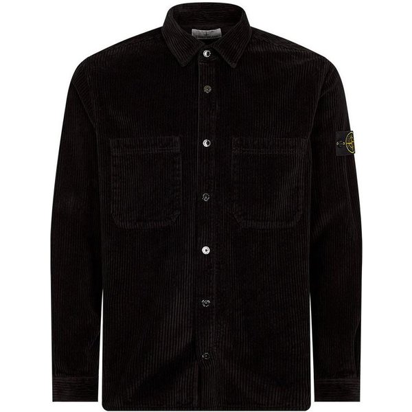Stone Island FW23 Camisa De Manga Larga Con Cuello De Botones Color SóLido Insignia Con Logo Hombre Camisas Negro 791511311-V0029 M-image