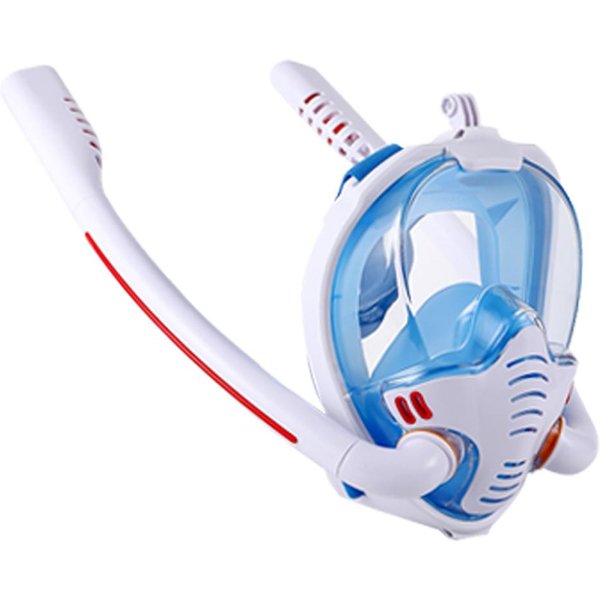 MáScara De Snorkel Tubo Doble De Silicona MáScara De Buceo Completamente Seca MáScara De NatacióN Para Adultos Gafas De Buceo Aparato De RespiracióN SubacuáTica AutóNomo Adults Large White-Blue-image