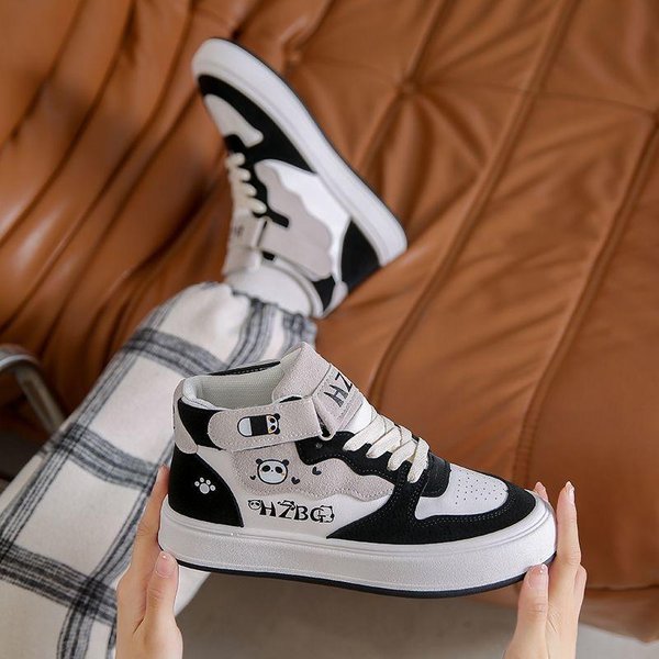 Zapatos De CañA Alta Para Mujer Primavera Y OtoñO Zapatos De Mujer Nuevos Zapatos Blancos PequeñOs Zapatos De Mujer Lindo Estudiante Deportes Y Ocio Zapatos De Skate 40 Negro-image