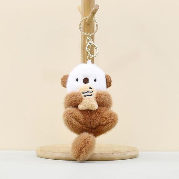Lindo Llavero De Peluche De Nutrias Sosteniendo Peces Llaveros Elegantes Para Mochila Lindo Animal Colgante Para Bolso Escolar Juguete Regalo Para Estudiante MarróN-image