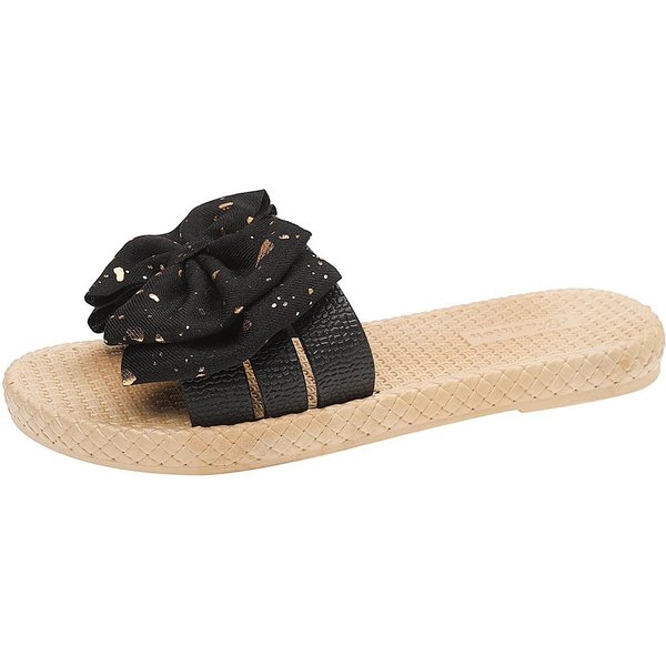 Zapatos Ligeros Para Mujer Puntera Abierta Zapatillas De Mujer Casuales Diarias Zapatillas De Mujer Brillantes Lazo De Mariposa Puntera Redonda Planas Con Sandalias 41 Negro-image