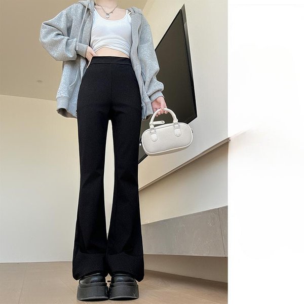 Pantalones Acampanados Negros Para Mujer Primavera Y OtoñO Nuevos Cintura Alta CaíDa Y Adelgazantes Pierna Ancha XXL-image