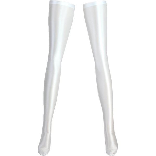 Calcetines Satinados Brillantes Xclocknyoung Calcetines EláSticos De Seda De Alto Aceite Lisos Calcetines De Tejido Satinado Brillante Medias Hasta La Rodilla M White-image