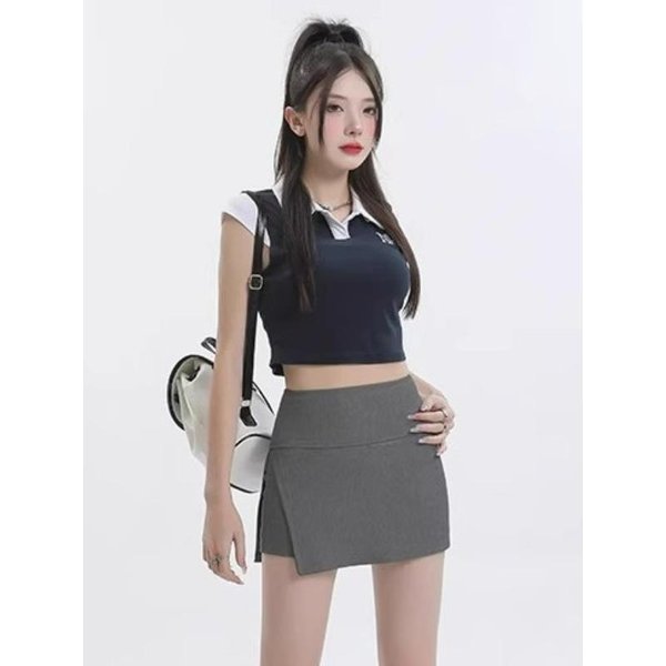 Falda Deportiva Gris Para Mujer, Nueva Primavera, Cintura Alta, Abertura Lateral, Ajustada Y AntiexposicióN, Falda De Corte A. XL-image