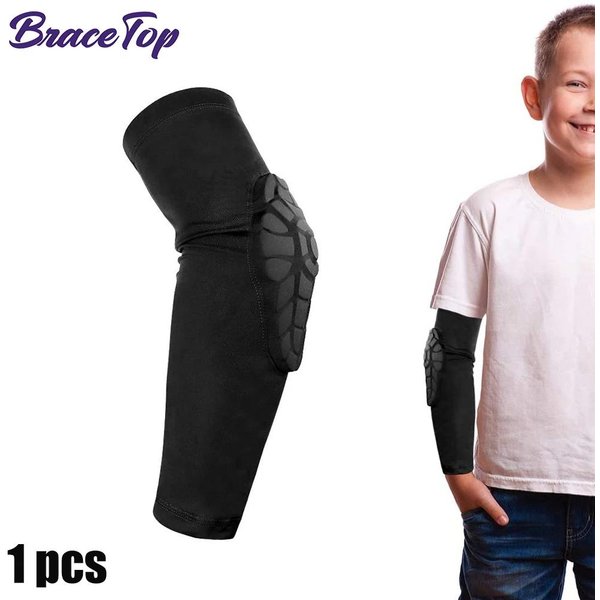 Ochraniacze Na łOkcie Dla Dzieci I MłOdzieżY, RęKaw Kompresyjny O Strukturze Plastra Miodu, Ochraniacz Sportowy Do KoszykóWki, Baseballu, SiatkóWki Ys(Age 5-6 Years) Black-image