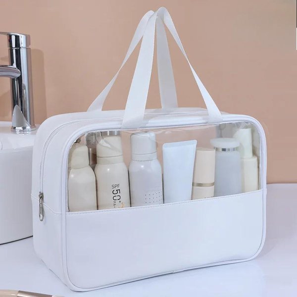 Bolsa De CosméTicos De Viaje PortáTil Para Mujer, Bolsa De Maquillaje Transparente, Gran Capacidad, Bolsas De Aseo Para BañO, Bolsa De Almacenamiento Impermeable Multifuncional Blanco-image