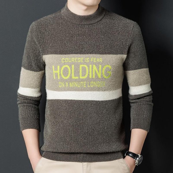 SuéTer Para Hombre Cuello Redondo OtoñO E Invierno Nueva Tendencia Estilo Coreano CáLido Camisa Base Chaqueta SuéTer De Color SóLido Ropa Para Hombre Xxxl Beige-image