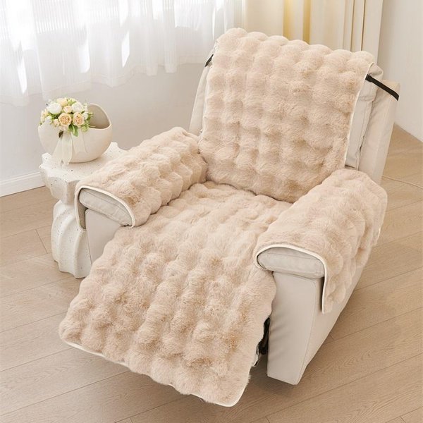 Funda De Sofá Reclinable Suave CáLida De 1 Plaza Antideslizante De Felpa De Conejo Cubre SillóN Color SóLido Funda De Sofá Individual Para Sala De Estar-image