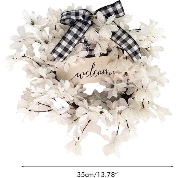 Corona De Flores Artificiales Cornus Blanco Corona Colgante Corona De Bienvenida DecoracióN DIY Para Puerta Principal Pared Del Hogar Porche Patio Beige-image