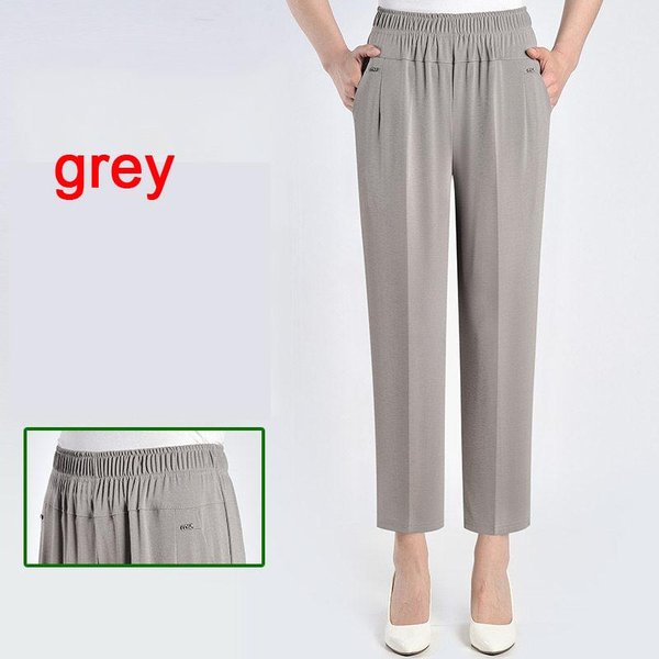 XL-8XL De Verano De Seda Helada Para Madres, Pantalones Para Mujeres De Mediana Edad, Pantalones Sueltos Para Abuela, Talla Grande 4XL Gris-image