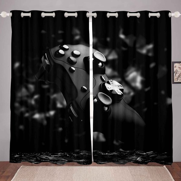 Cortinas Para Videojuegos, Cortinas Para NiñOs, Cortinas Para Videojuegos, Cortinas De Tela Modernas Para Videojuegos, Cortinas Para Videojuegos, Color Verde, 2 Piezas W70H165(Cm)X2Pcs&Hook-image