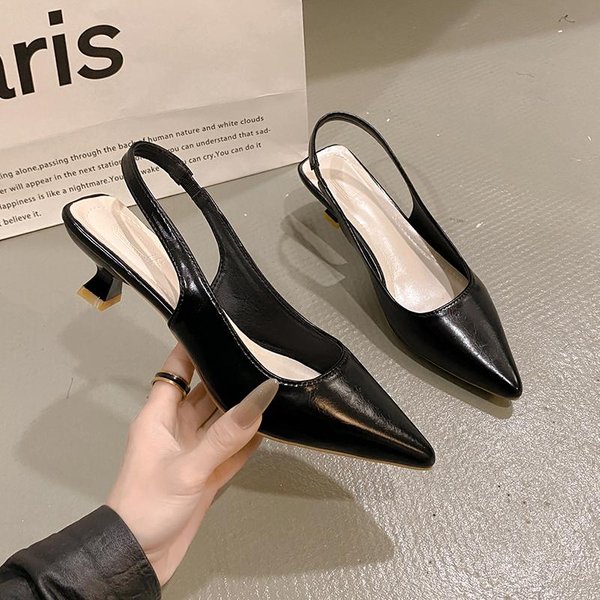 Moda Moda Damskie Buty Nowe Damskie CzółEnka Jednolity Kolor Proste Buty Na ŚRednim Obcasie Seksowny Szpiczasty Nosek Slingback Eleganckie Buty Wizytowe 35-image