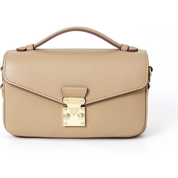 Bolso Cuadrado PequeñO De Moda, Cuero De Flor Superior, Lujo Ligero, Bolso Retro De Hombro ÚNico, VersáTil Para Desplazamientos, Bolso Bandolera De Mano Beige-image