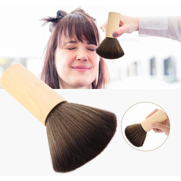 Cepillo Limpiador De Barbero Mango De Madera Barredor De Pelo Herramienta Plumero Para Cuello Y Cara De PeluqueríA Beige-image