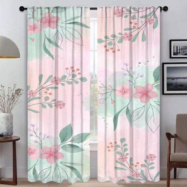 Cortinas Blackout De Flores Para CáMara Sala De Estar Cortina De Tul Para Dormitorio Estores Cortinas De Interior Para El Hogar 2 Piezas ParticióN W50Xh70Cmx2Pcs-Cl-image