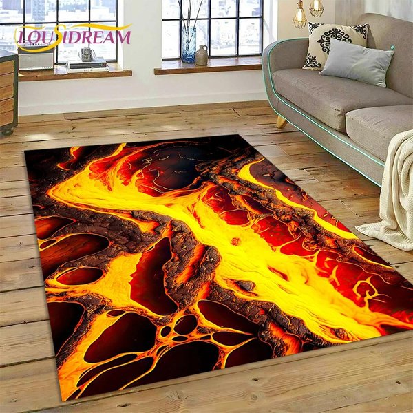 Alfombra Alfombra 3D VolcáN Lava Magma Para Sala De Estar Dormitorio DecoracióN Del Hogar, Alfombra De Piso Antideslizante DecoracióN Para Sofá Cocina Felpudo Regalo 120*160Cm-image