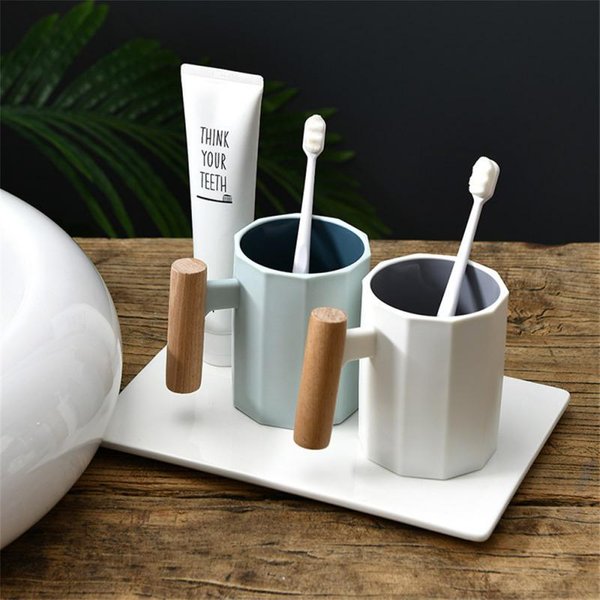Nordic Drewniany Uchwyt Ceramiczny Porcelanowy Kubek FiliżAnki Do Kawy Literacki Kubek Do Herbaty Kubek Do Mleka FiliżAnka Do Kawy Naczynia Do Kawy Naczynia Do Herbaty 2 White-image