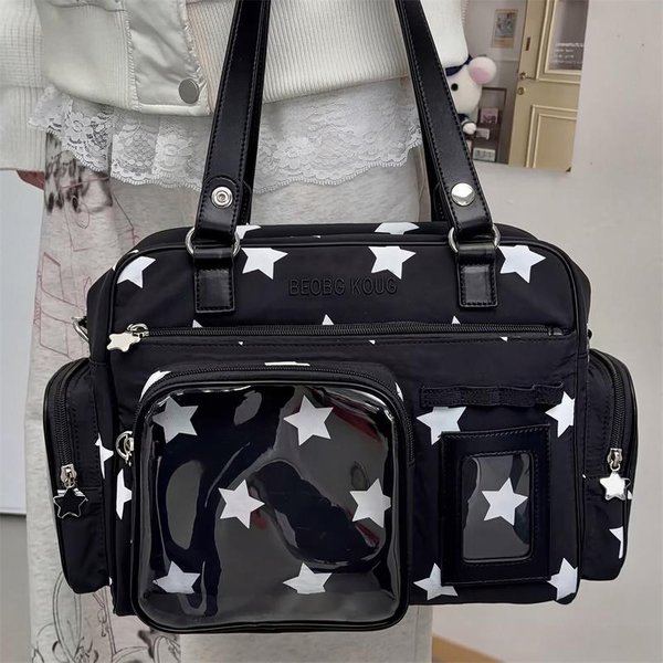 JapońSka Itabag Z Przezroczystym WyśWietlaczem Wielokieszeniowa Torba Na Ramię Modna Torba Typu Tote Styl Uniformu JK Torba Na Ramię Torba Crossbody Gray-image