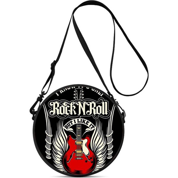 Bolso Cruzado Casual Con Estampado De Guitarra, Bolso De Hombro Redondo, Correa Ajustable Diaria Para Mujer, Mejores Regalos, Plano 2D Black-image