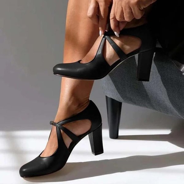 Producto De Primavera Y OtoñO Elegantes Tacones Altos Punta Redonda 40-43 Correa Con Hebilla Zapatos De SalóN Grandes Para Mujer 38-image