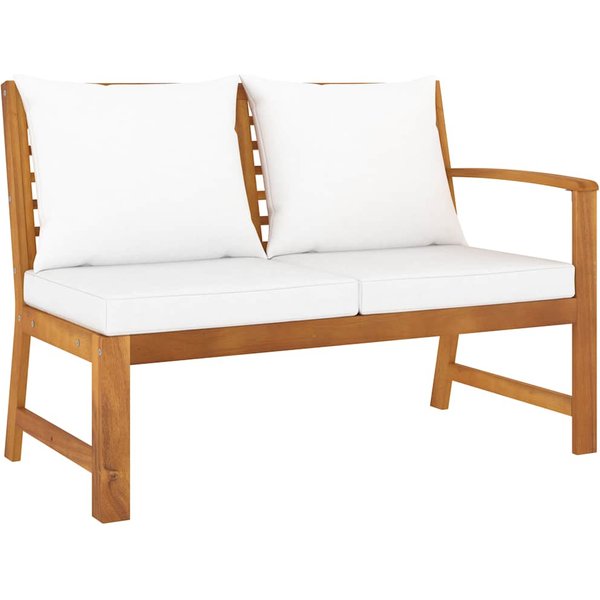 Banco De JardíN 114,5 Cm Con Cojines Crema Madera De Acacia Maciza-image