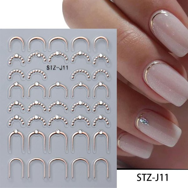 CalcomaníAs Para UñAs Con Rayas De LíNeas Doradas Y Plateadas, Tiras De Metal, DiseñO De Lujo Para UñAs, Pegatinas Autoadhesivas 3D Para DecoracióN De UñAs STZ-J11-image