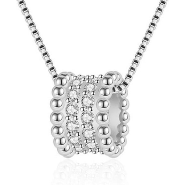 Plata De Ley 925 Nueva Mujer JoyeríA Fina Cristal De Alta Calidad ZircóN Redondo Oro Rosa Colgante Collar Longitud 45CM Plata-image