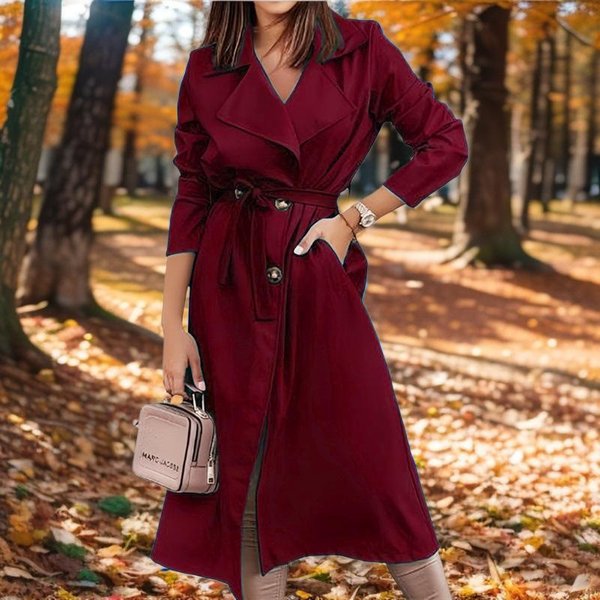 Abrigo Extra Largo Para Mujer Talla Grande Cortavientos Abrigo Con Cordones L Brown-image