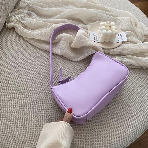 Retro MałA Torebka Na Ramię W Kolorach Cukierkowych Dla Kobiet Modna KopertóWka Z Zamkiem BłYskawicznym Codzienna Torebka (20Cm<Max Length<30Cm) Fioletowy-image