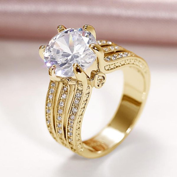 Huitan Anillos De Boda Y Compromiso De Lujo De Moda Para Mujer Tres Colores De Metal Rosa/Blanco Anillo De Circonita CúBica JoyeríA 10-image