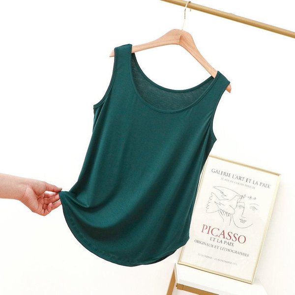 Camisetas Sin Mangas De Modal Con Cuello Redondo Para Mujer, Camisola Fina Holgada Sin Mangas, Camiseta De Color SóLido, Talla Grande XL A 6XL 6XL Verde Oscuro-image