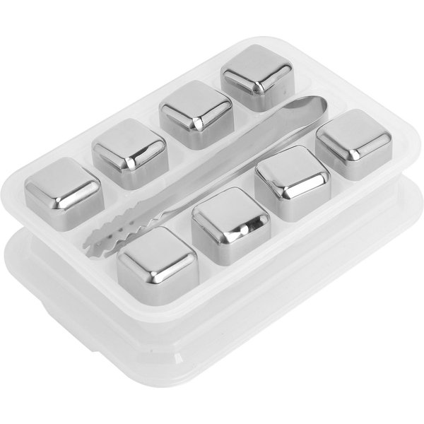 Cubitos De Hielo De Acero Inoxidable Reutilizables Piedras Refrigerantes Para Whisky Vino Con Pinzas Para Hielo Caja De Almacenamiento 8 Piezas-image