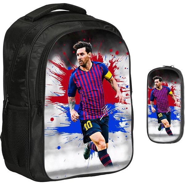 M-Messi Mochila De Doble Capa Estrella Del FúTbol Set De 2 Piezas Mochila, Bolsas Para LáPices Deportivas Bolsas Escolares Mochila Escolar Para NiñOs Rucksack-image