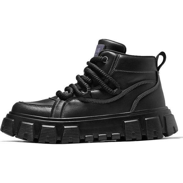 Zapatos Casuales De Cuero Para Hombre Nuevos Zapatos Planos Populares Para Hombre Zapatos De Moda De Estilo Coreano Zapatos De CañA Alta Para Hombre Zapatos VersáTiles De Moda 44 Black-image