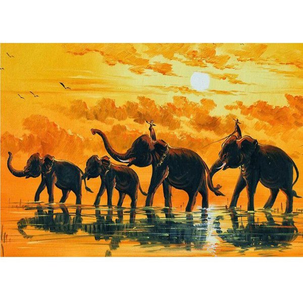 Pintura De Diamantes 5D DIY Elefante Africano Animal Redonda Completa Bordado Punto De Cruz 20X30CM-image