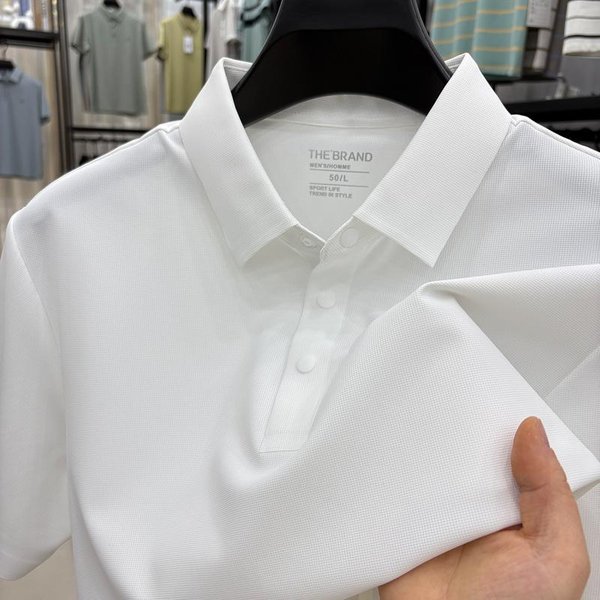 Camisa Polo De Seda Helada De Verano Para Hombre - Manga Corta, Holgada, Fresca Y Transpirable 2XL For 150-170 Lbs Blanco-image