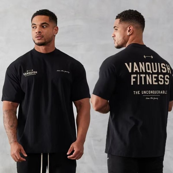Camiseta Vintage Oversize Para Hombre Verano Nueva Deportes Fitness AlgodóN Cuello Redondo Manga Corta Joggers Gimnasio Running Entrenamiento Camisetas Xxxl Negro-image