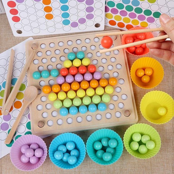 Juego De Cuentas De Madera Montessori Educativo Aprendizaje Temprano NiñOs Clip Bola Puzzle Preescolar Juguetes Para NiñOs Regalos Para NiñOs-image