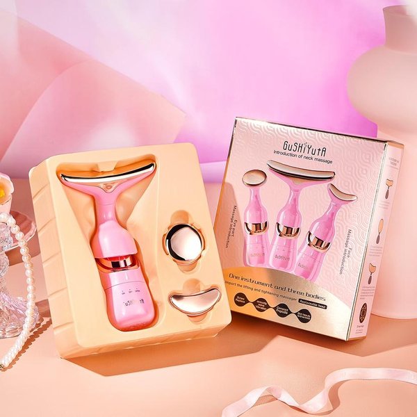 Masajeador Facial 3 En 1 Dispositivos De Belleza Para Ojos, Cara, Cuello, VibracióN UltrasóNica, Antienvejecimiento, EliminacióN De Arrugas, Lifting Facial, Reafirmante, Cuidado De La Piel, Herramientas De Belleza Color Rosa-image