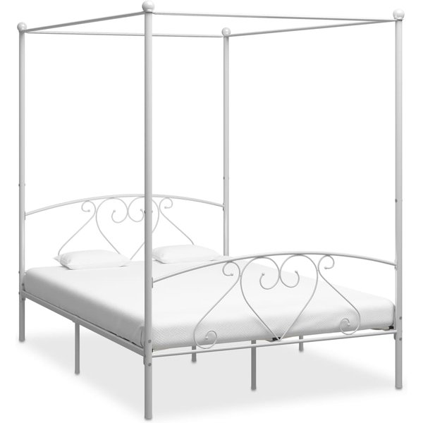 Estructura De Cama Con Dosel Metal Blanco 140 X 200 Cm-image