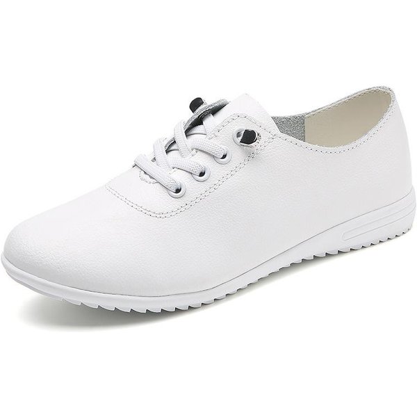 Nuevos Zapatos Blancos De Cuero Genuino De Primavera Para Mujer Suela Plana Zapatos Perezosos De Un Paso Suela Blanda Casual Zapatos Individuales 38 White-image