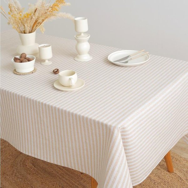 Mantel De Rayas Minimalista De AlgodóN Y Lino Rectangular Para Mesa De Comedor, Mesa De Café Para El Hogar, Mantel Decorativo A Prueba De Polvo 90X90Cm-image
