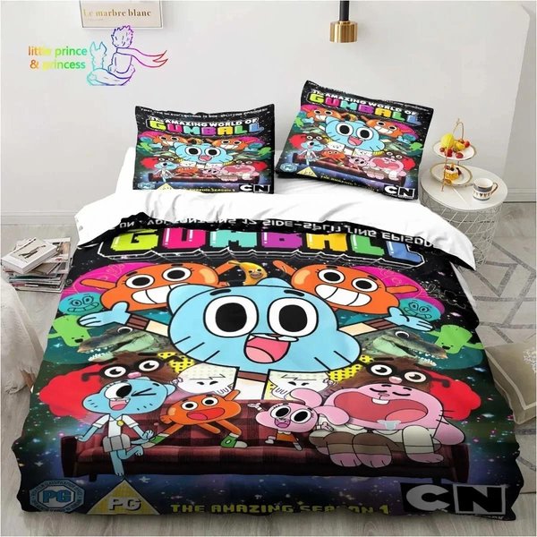 IncreíBle Mundo De Gumball PatróN 3D Impreso Juego De Cama TamañO Individual TamañO Individual Matrimonial Queen Size King TamañO DimensióN Kit De Cama Dormitorio Adulto NiñO Ropa De Cama EU Single 135X200Cm-image